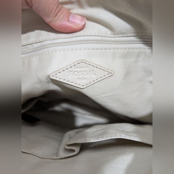 Fossil Corey Cream, Tan & Brown Cross Stitch Large Crossbody Bag - Picture 9 of 13